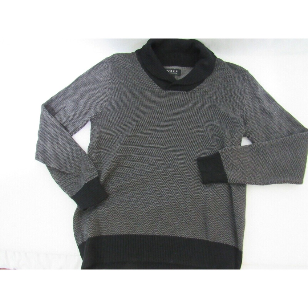 21 Men Gray Open High Neck 100% Soft Cotton Herringbone Sweater